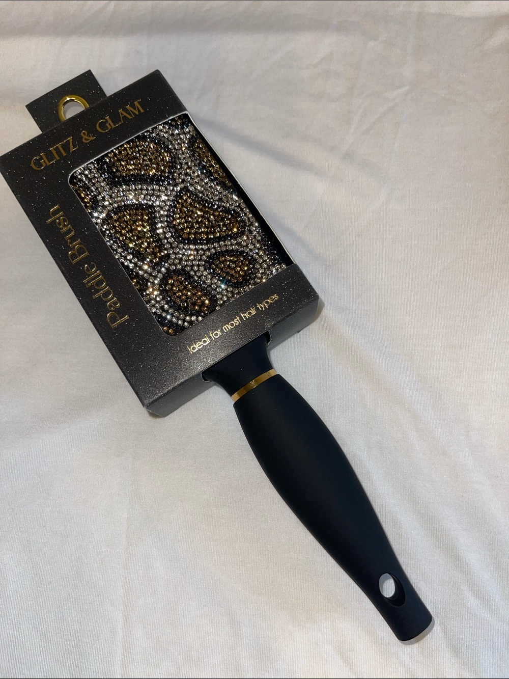Glitz & Glam Black and Gold Rhinestone Paddle Brush